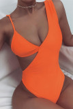 OrangeRed Sexy Cutout One-piece Swimsuit