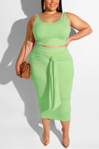 Light Green Casual Straps Tight-Fitting Bag Hip Two-Piece Suit