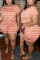 Orange Fashion Casual Striped Plus Size Short Sleeve Romper