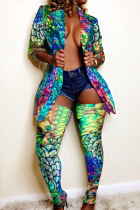 MalachiteGreen Fashion Trendy Casual Multicolor Print Two Pieces