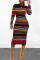 Black Casual Long Sleeve Striped Dress