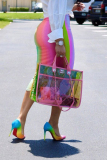 Multi-color Sexy Rainbow Printed Mid Calf Skirts