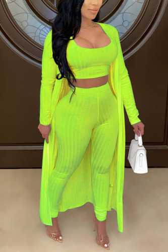 Fluorescent green Fashion Casual Vest Trousers Coats Set