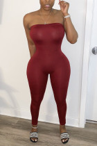 Wine Red Fashion Sexy Tight Tube Top Jumpsuit