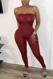 Wine Red Fashion Sexy Tight Tube Top Jumpsuit