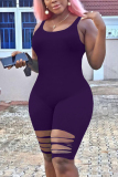 Purple Fashion Sexy Sleeveless Broken Hole Romper