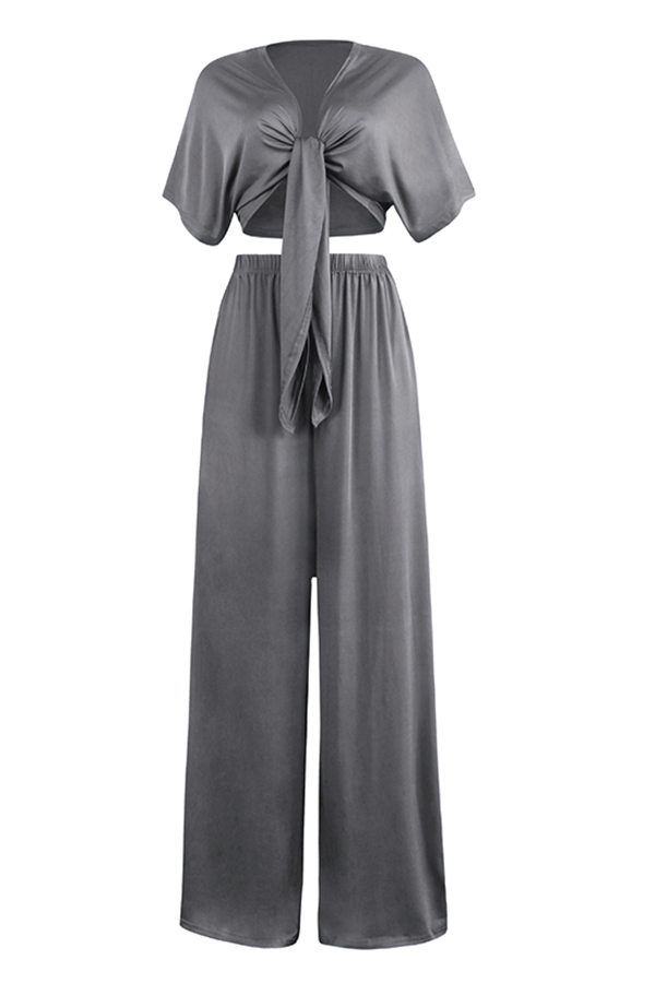 Wholesale Grey Casual Deep V Neck Loose Two-piece Pants Set ...