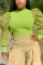 Fluorescent green Temperament Fashion Stitching Puff Sleeve Tops