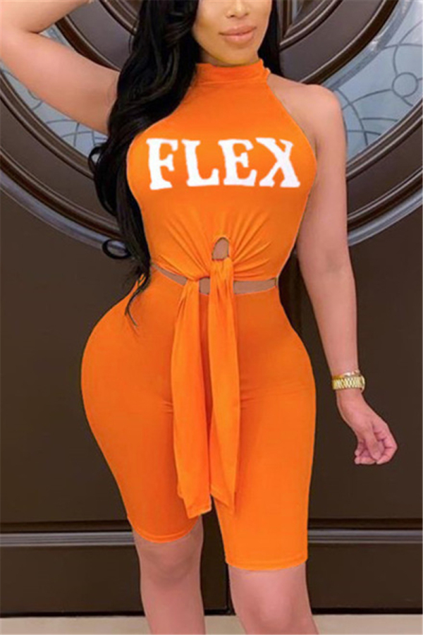 Orange Fashion Sexy Letter Printed Sleeveless Set