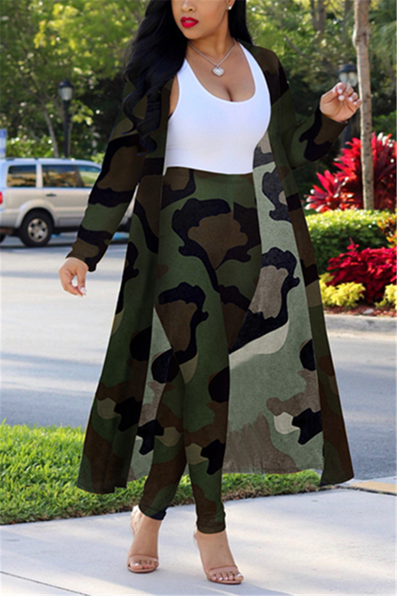 Sexy Printing Cardigan Long Sleeve Trousers Camouflage Suit