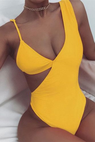Yellow Sexy Cutout One-piece Swimsuit