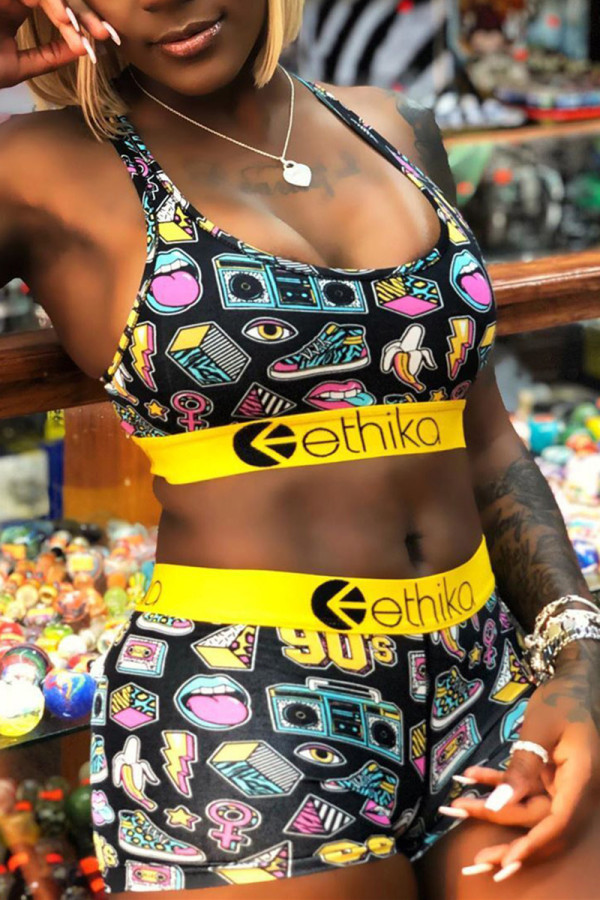 Yellow Sexy Casual Digital Print Swimsuit