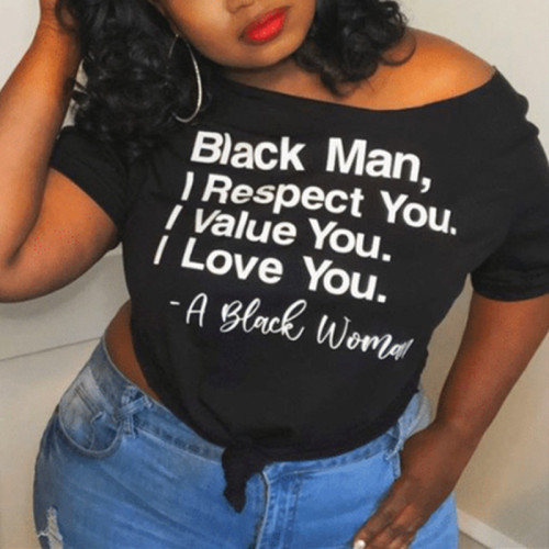 Black Fashion Casual Letter Printed T-shirt