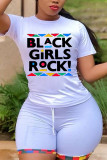 Black Fashion Casual Printed Short-sleeved Top Set