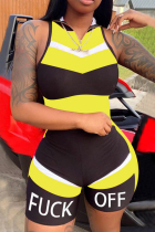 Yellow Sexy Fashion Stitching Sleeveless Sports Romper