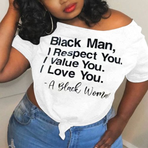 White Fashion Casual Letter Printed T-shirt