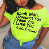Black Fashion Casual Letter Printed T-shirt
