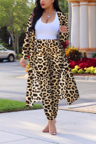 Leopard print Sexy Printing Cardigan Long Sleeve Trousers Suit