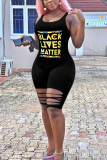 Black Fashion Sexy Printed Sleeveless Romper