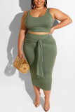 Light Green Casual Straps Tight-Fitting Bag Hip Two-Piece Suit