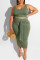 Army Green Casual Straps Tight-Fitting Bag Hip Two-Piece Suit
