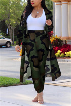 Camouflage Sexy Printing Cardigan Long Sleeve Trousers Suit