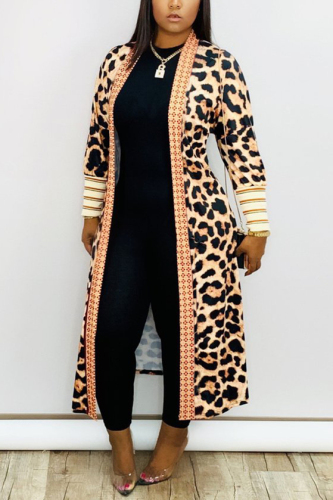 Leopard print Fashion Casual Extended Print Cape Coat