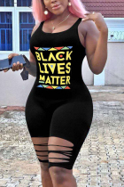 Black Fashion Sexy Printed Sleeveless Romper