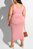 Pink Casual Straps Tight-Fitting Bag Hip Two-Piece Suit