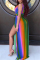 Color Sexy Rainbow Printing Striped V-neck Dress