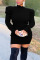 Black Casual Solid Patchwork O Neck Long Sleeve Knee Length Dresses