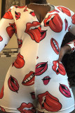 RedWhite Sexy Fashion Printed Long Sleeve Plus Size Romper
