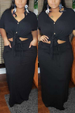 Black Fashion Sexy Short Sleeve Skirt Two-piece Set