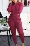 Wine Red Fashion Casual Solid Pullovers Hooded Collar Long Sleeve Regular Sleeve Regular Two Pieces