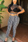 White Sexy Printed Twilled Satin Two-piece Pants Set(No Underwear)