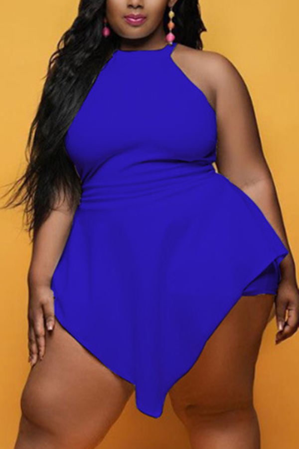 Blue Sexy Fashion Sleeveless Plus Size Romper