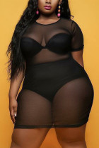 Black Sexy Perspective Mesh Plus Size Dress