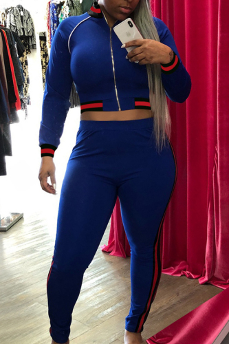 Blue Euramerican Patchwork Skinny Two-piece Pants Set