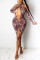 Leopard print Fashion Sexy Print Leopard Hollowed Out Draw String Backless Halter Long Sleeve Mini Printed Dress Dresses