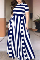TibetanBlue Fashion Sexy Striped Plus Size Dress