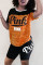 Orange Ma'am Street Fashion adult Print Letter Two Piece Suits pencil Short Sleeve Two-Piece Sho