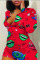 Red Sexy Print Long Sleeve Half-Open collar Jumpsuits