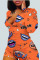 Orange Sexy Print Long Sleeve Half-Open collar Jumpsuits