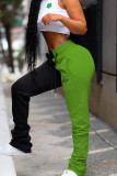 GreenBlack Fashion Casual Mid Waist Trousers