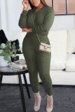 Black Green Fashion Casual Solid Pullovers Hooded Collar Long Sleeve Regular Sleeve Regular Two Pieces