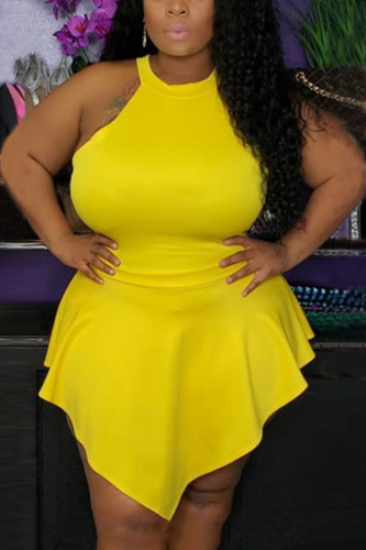 Yellow Sexy Fashion Sleeveless Plus Size Romper