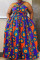 Blue Sexy Off-Shoulder Print Plus Size Dress