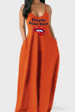 Orange Sexy Fashion Print Sling Plus Size Dress