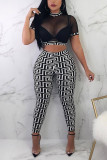 Green Sexy Printed Twilled Satin Two-piece Pants Set(No Underwear)