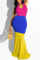 Yellow Fashion Sexy Stitching Sleeveless Dress